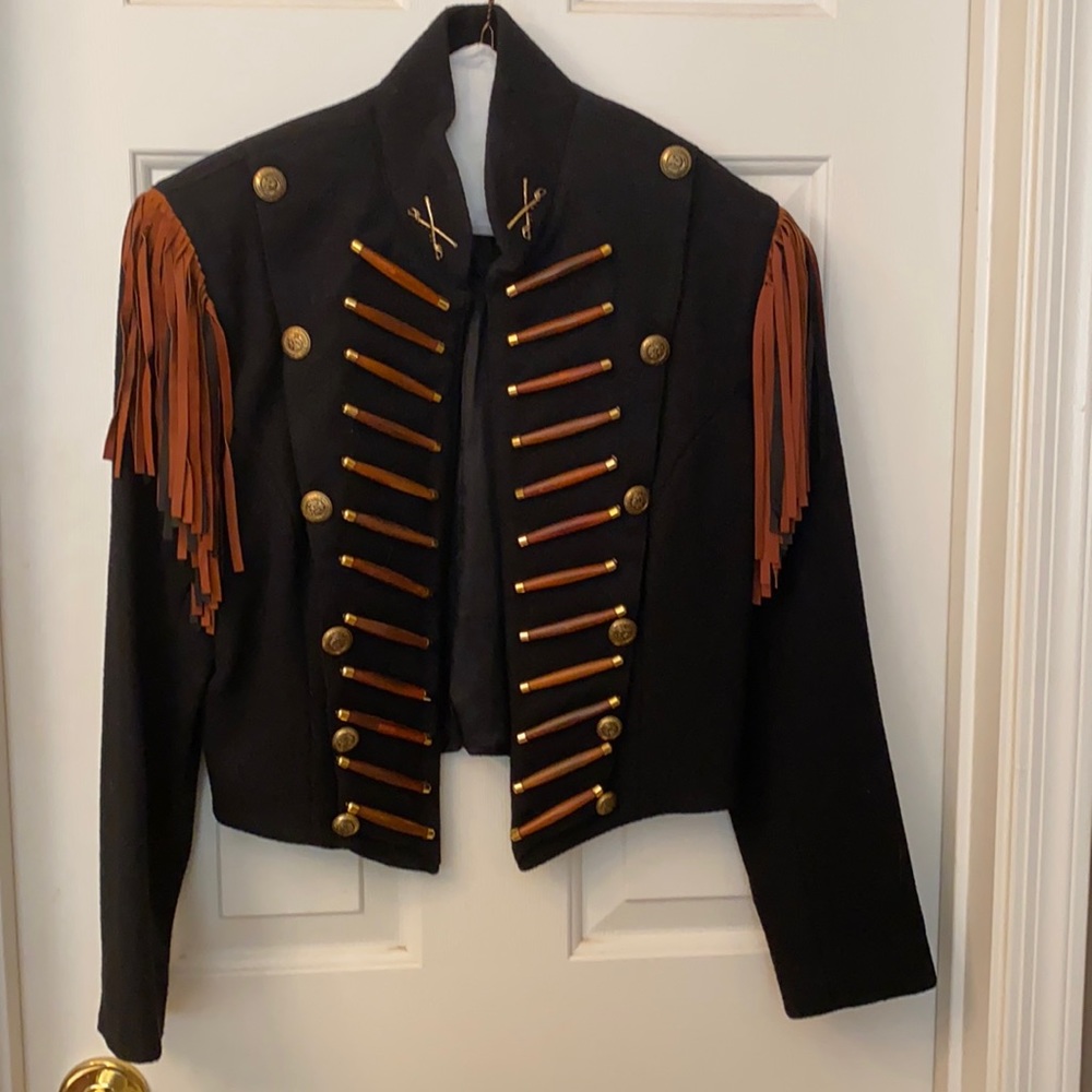 Double D Ranch wear wool and leather jacket.
